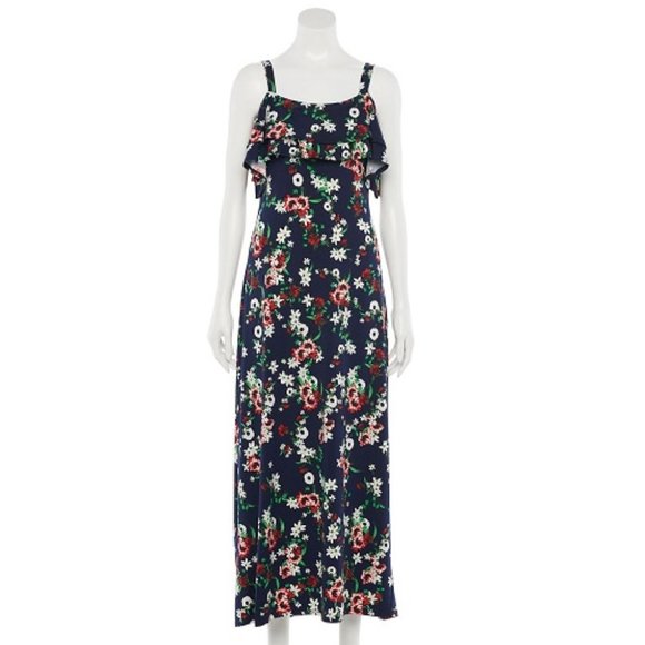 Women's Nina Leonard Floral Cold-Shoulder Ruffle Maxi Dress XL - Picture 1 of 3